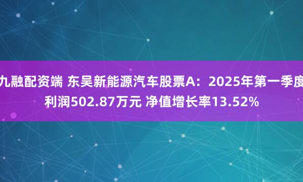 九融配资端 东吴新能源汽车股票A：2025年第一季度利润502.87万元 净值增长率13.52%