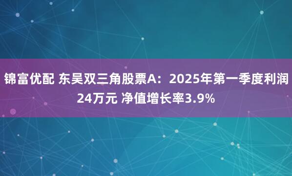 锦富优配 东吴双三角股票A：2025年第一季度利润24万元 净值增长率3.9%