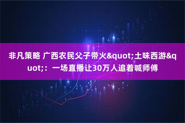 非凡策略 广西农民父子带火"土味西游"：一场直播让30万人追着喊师傅