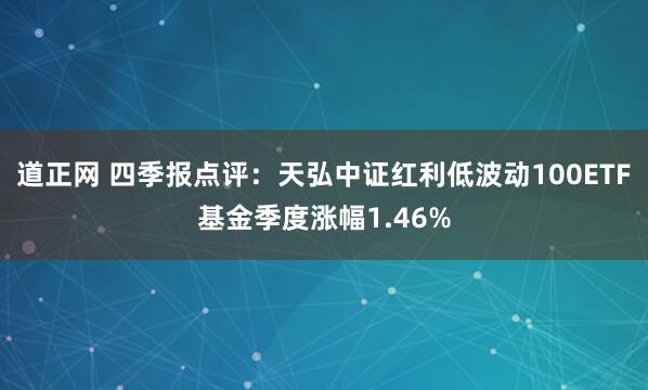 道正网 四季报点评：天弘中证红利低波动100ETF基金季度涨幅1.46%
